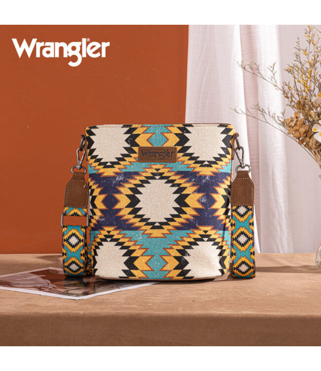 Wrangler Aztec Distressed Print Dual Sided Print Crossbody WG221-8360