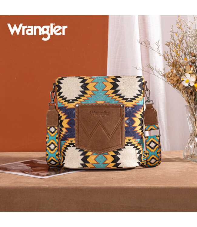 Wrangler Aztec Distressed Print Dual Sided Print Crossbody WG221-8360