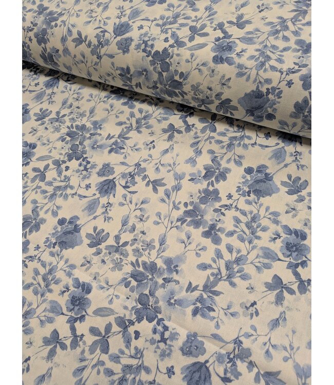 fabricmerchants YD  22-20133  70% Cotton, 30% Linen Print Misy Blue Garden