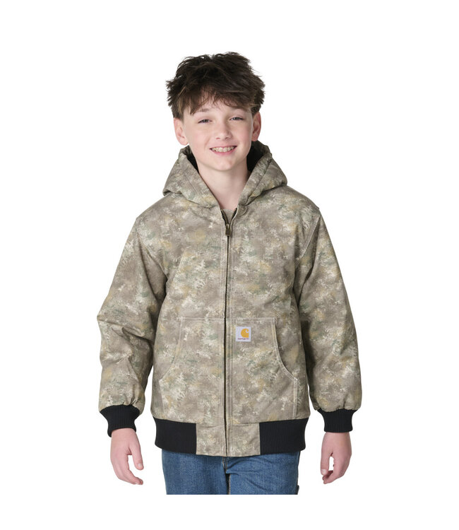 Carhartt Boy's Canvas Insulated Hooded Faded Camo Jacket CP8600