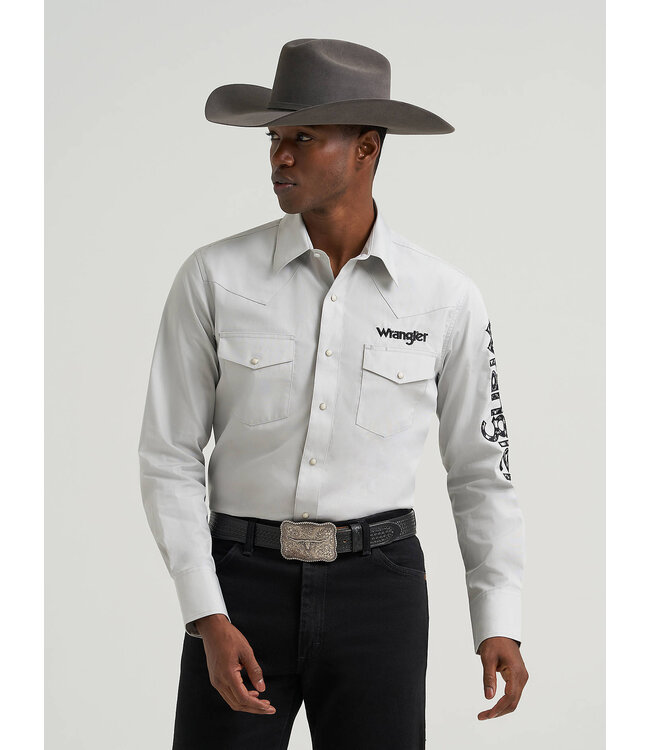 Wrangler Men's Logo Long-Sleeve Western Snap Shirt 112385928