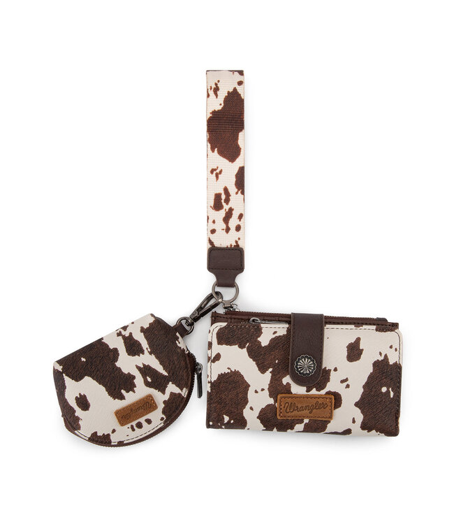 Wrangler WG-WL-444-129 Wrangler Cow Print Wallet & Coin Pouch Wristlet Set