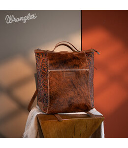 Wrangler Genuine Hair-On Cowhide Floral Tooled Convertible Backpack/Crossbody WG169-9112