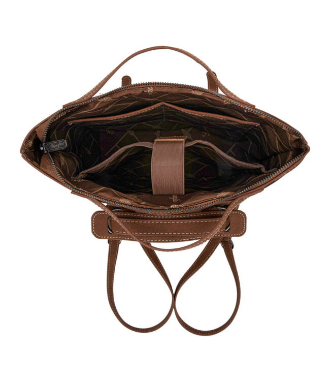 Wrangler Genuine Hair-On Cowhide Floral Tooled Convertible Backpack/Crossbody WG169-9112