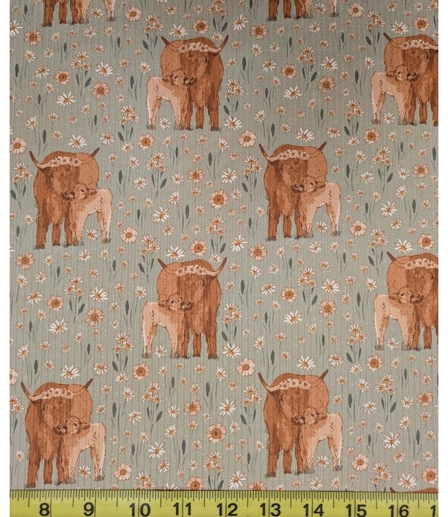 YD  Highland Cow/Chickadee Unbrushed Rib Knit