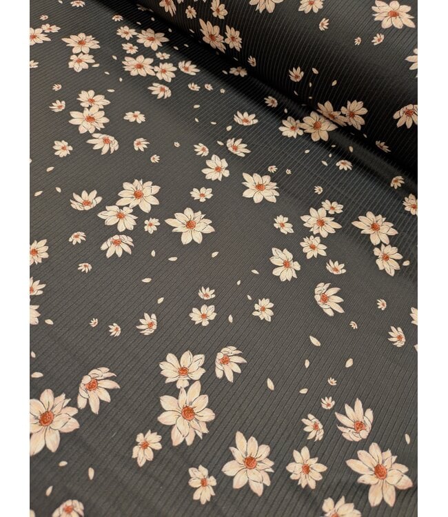 YD   Kimberly Floral/Chickadee Unbrushed Rib Knit Black
