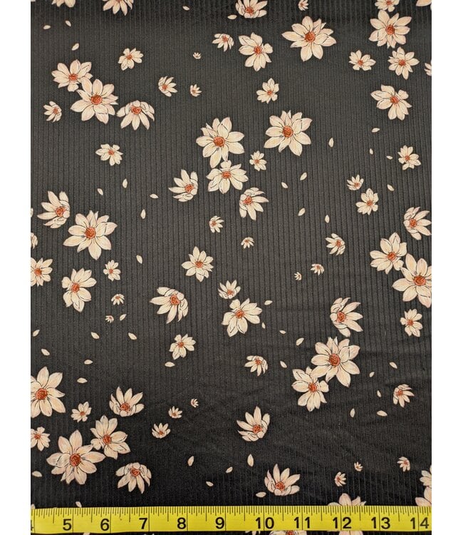 YD   Kimberly Floral/Chickadee Unbrushed Rib Knit Black