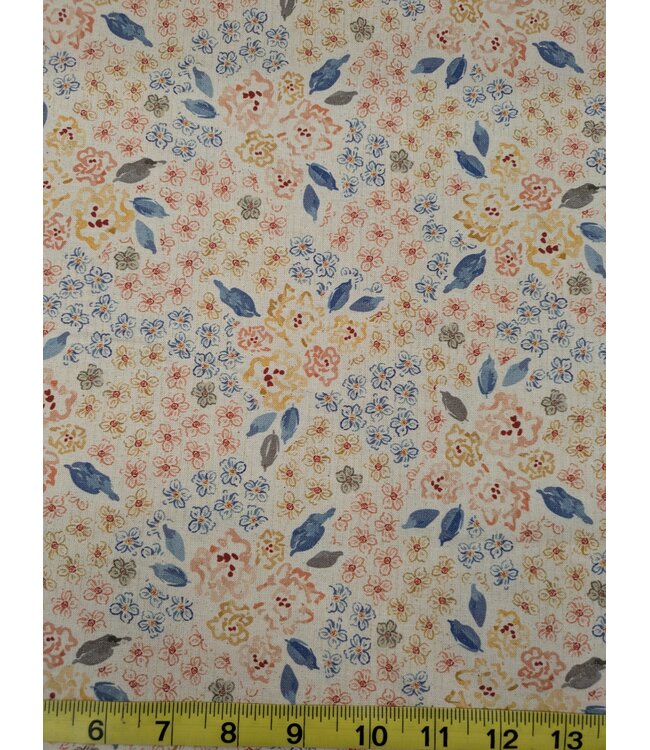 YD  Floral Abundance/Wren Linen Blend Woven-Brown Vintage Effect