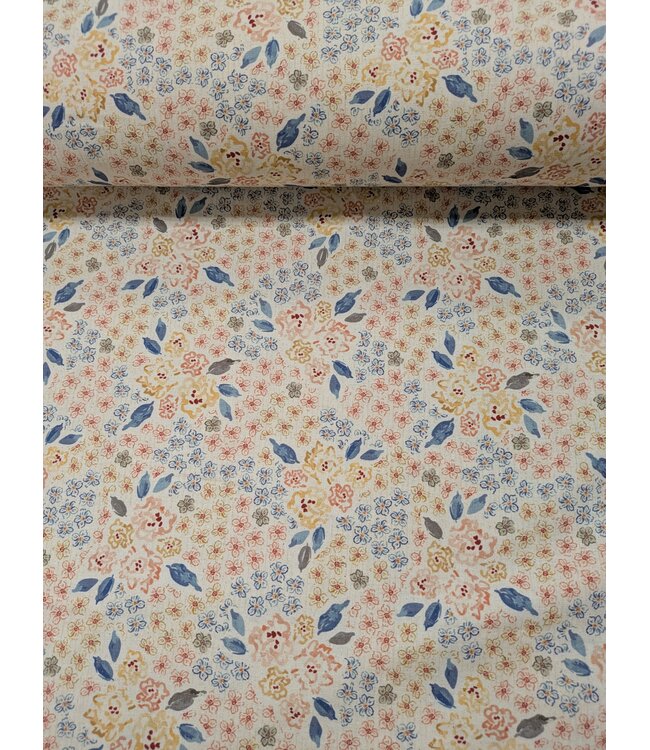 YD  Floral Abundance/Wren Linen Blend Woven-Brown Vintage Effect