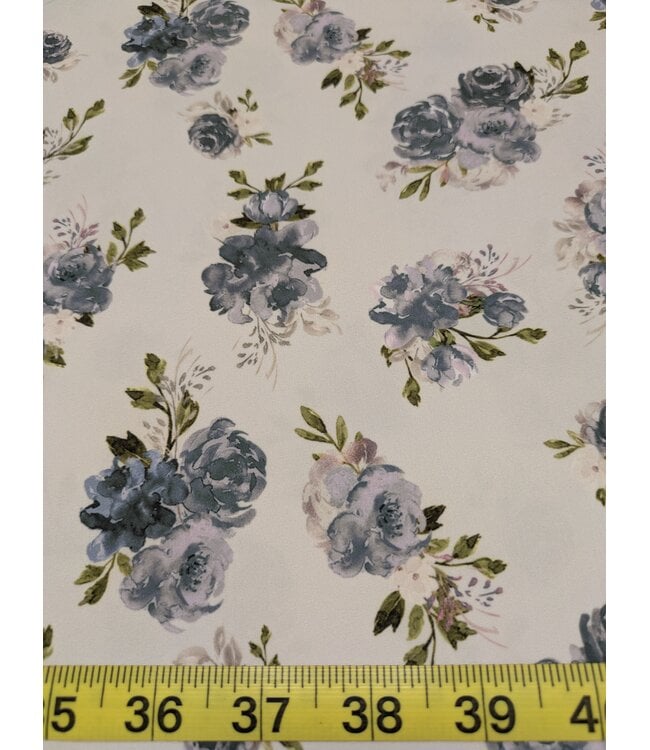 YD Blue Frilly Peony Peachskin Poly Stretch