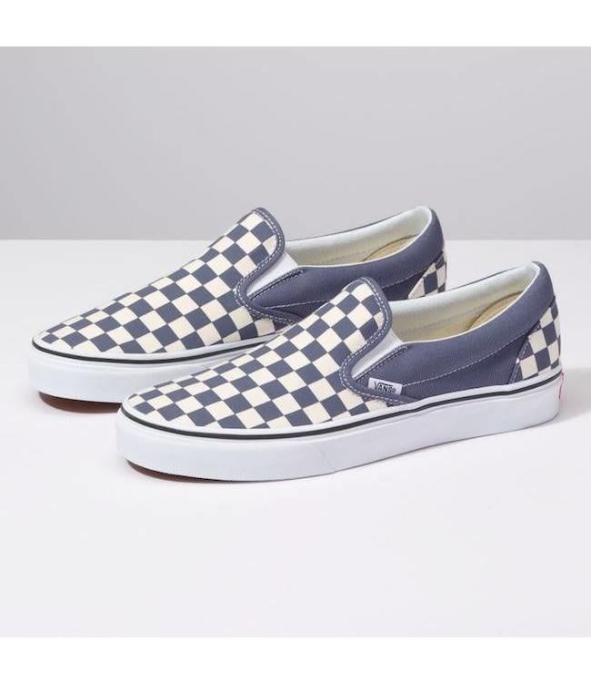 colorful checkerboard vans slip on