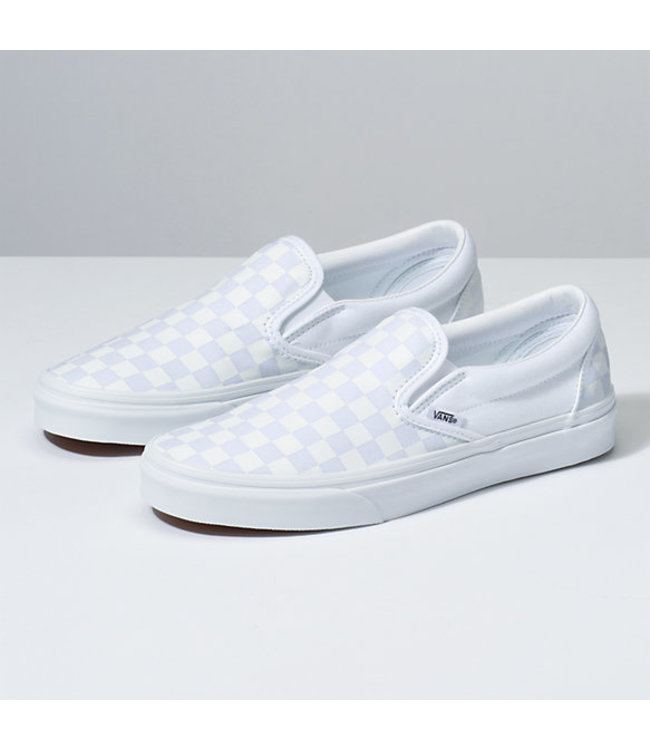 grey and white checkerboard vans slip ons