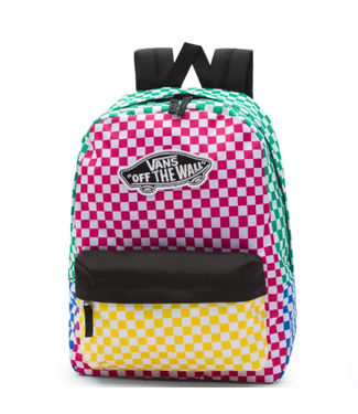 vans realm racing red & checkerboard flame backpack