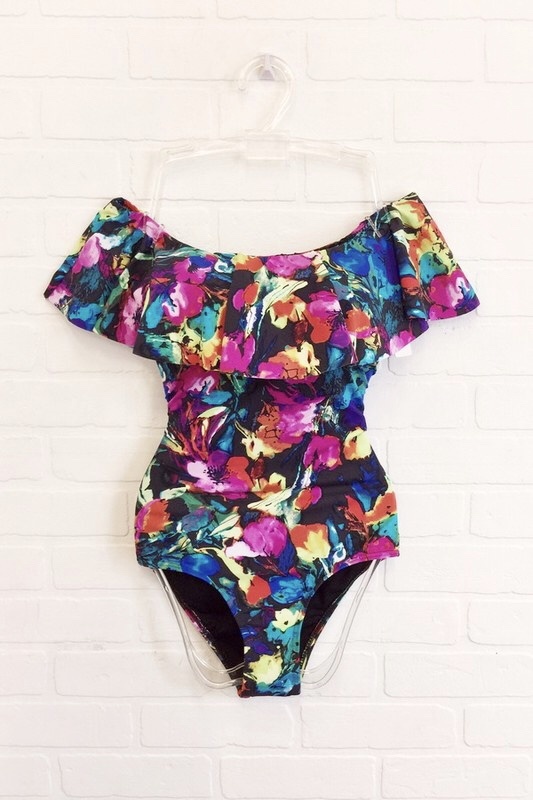 black floral swimsuit