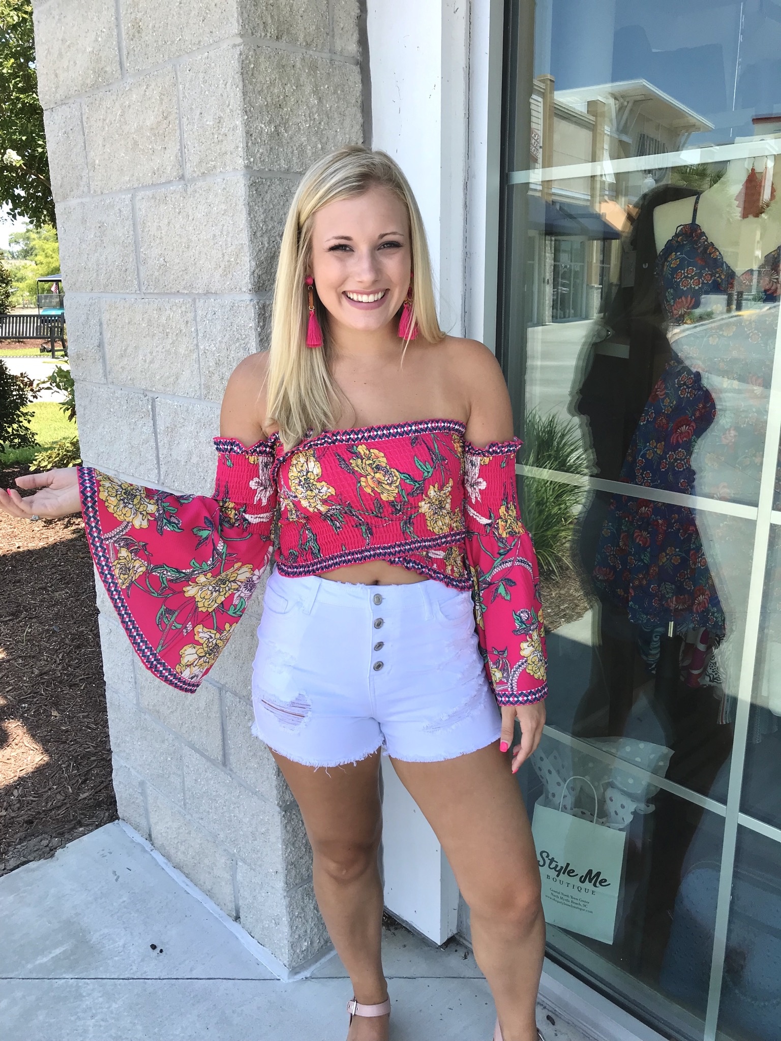 Floral Cropped Top - Pink - Style Me Boutique