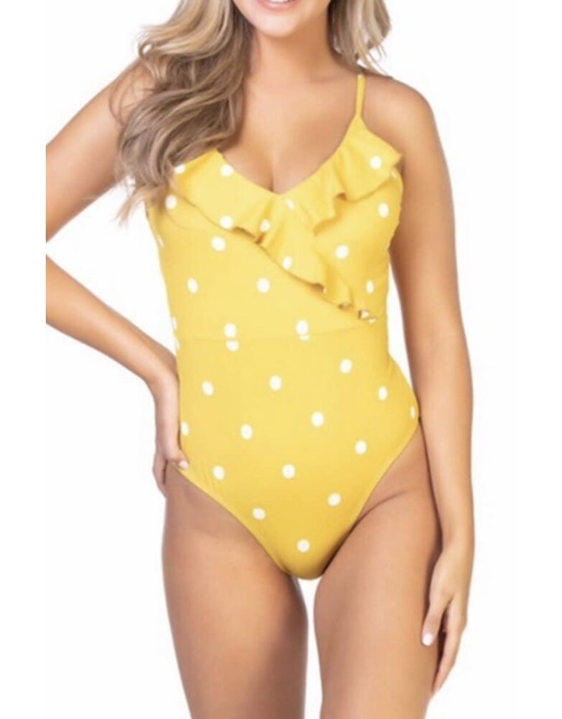 yellow polka dot swimwear