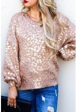 And The Why Metallic Leopard Sweater - Peach