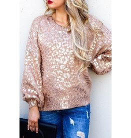 And The Why Metallic Leopard Sweater - Peach