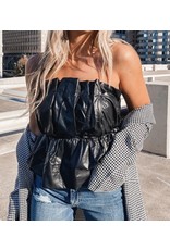 TCEC Pleather Pleated Strapless Top