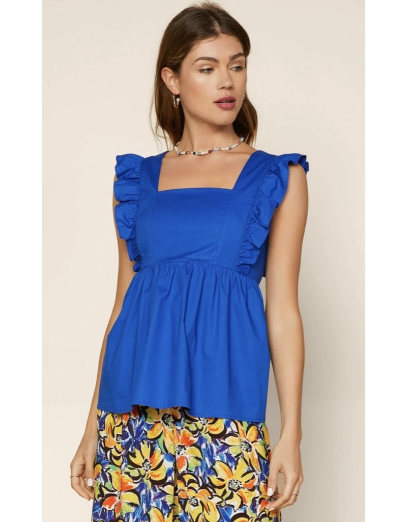 Skies Are Blue Tie Back Ruffle Detail Top - Royal Blue