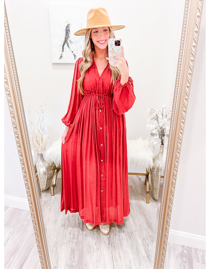 Tie Detail Boho Maxi Dress - Rust 
