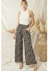 Brushed Print Wide Leg Pants - Black