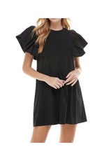 TCEC Ruffle Sleeves Cotton Dress - Black