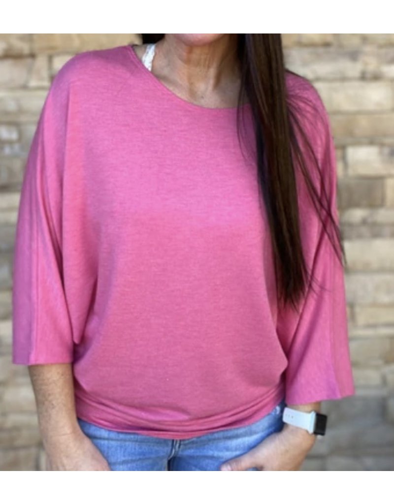 Dolman Sleeves Boat Neck Top - Hot Pink
