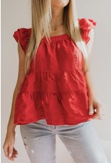 Ruffle Sleeves Square Neck Textured Top