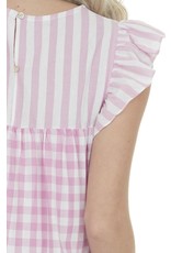 Striped/Gingham Ruffle Dress - Pink