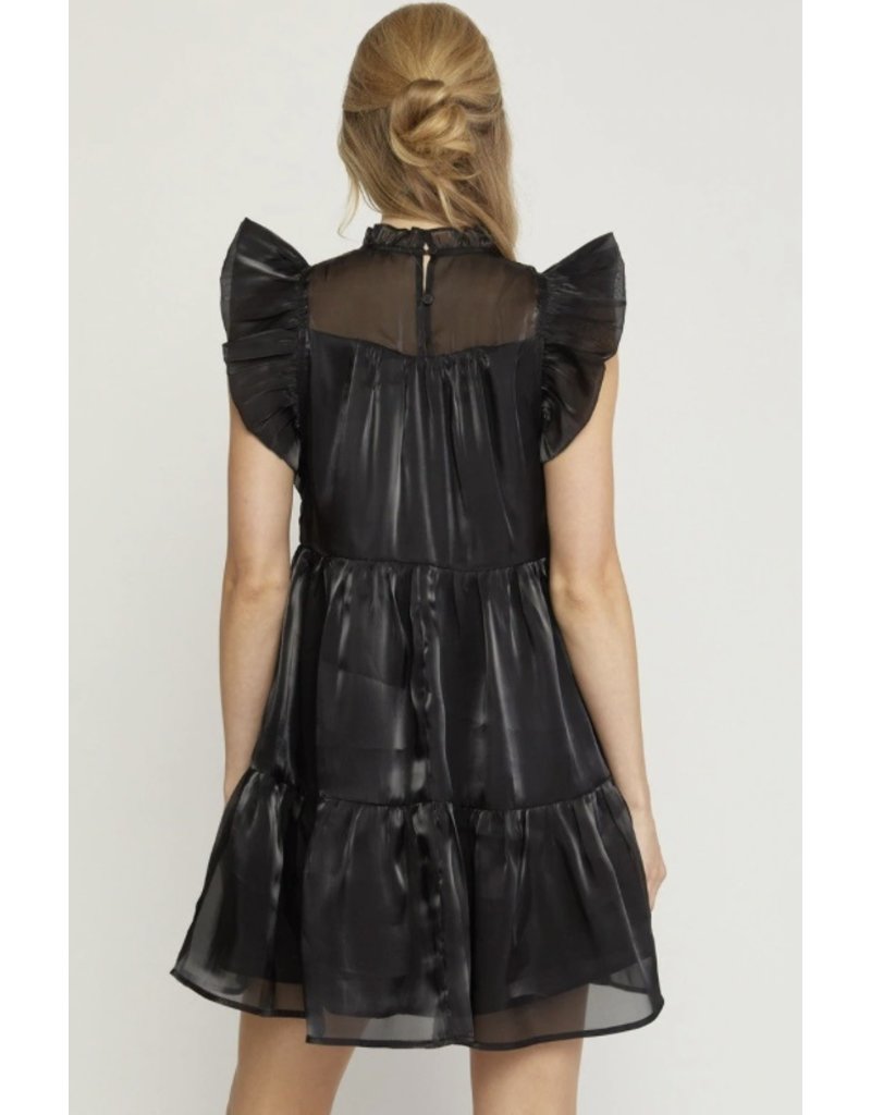 Iridescent Mock Neck Dress - Black