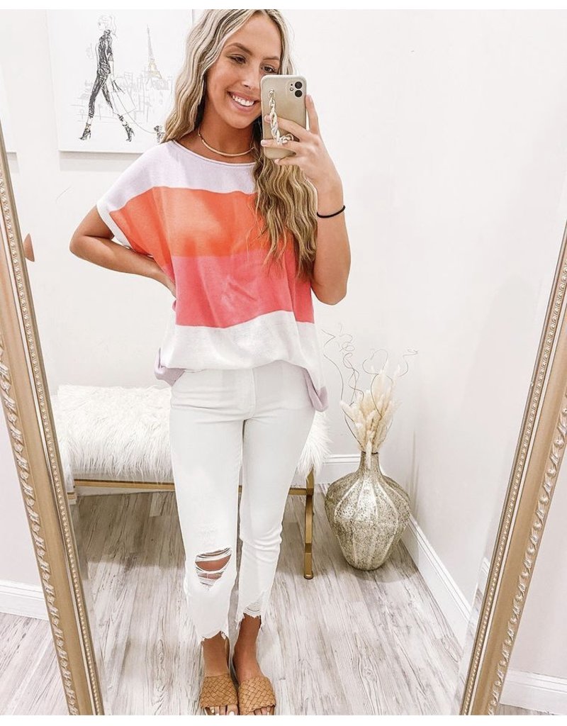 Striped Short Sleeves Sweater Top