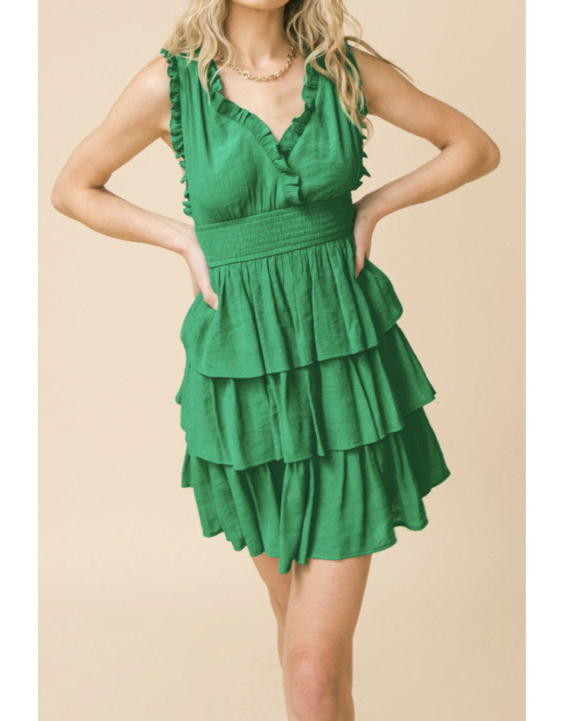 Ruffle Detail Layered Dress - Green