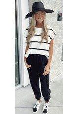Striped Shorts Sleeves Sweater - Ivory/Black