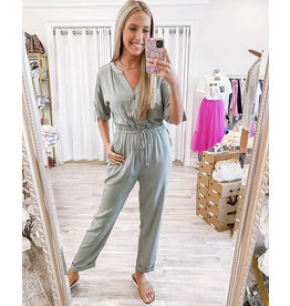 Cuffed Sleeves Jumpsuit - Olive