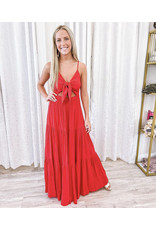 Tie Detail Cut Out Maxi Dress - Red