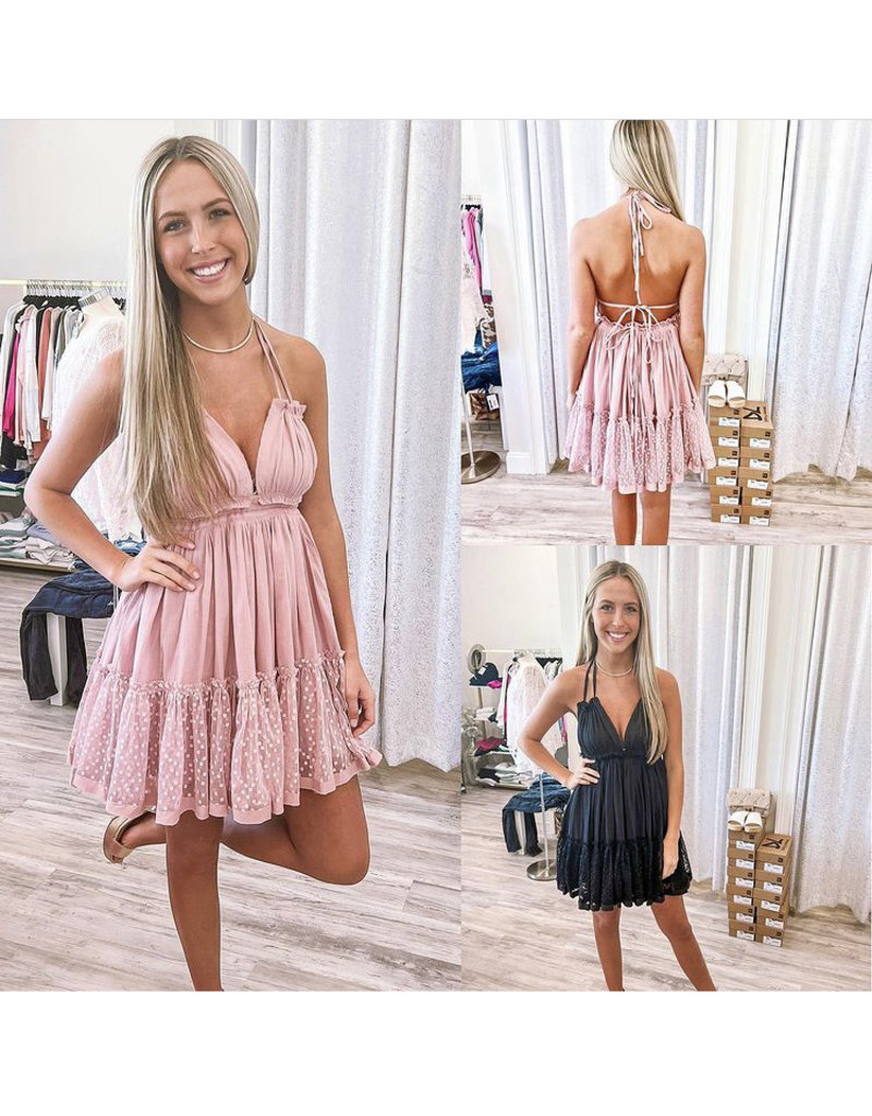 Open Back Halter Baby Doll Dress