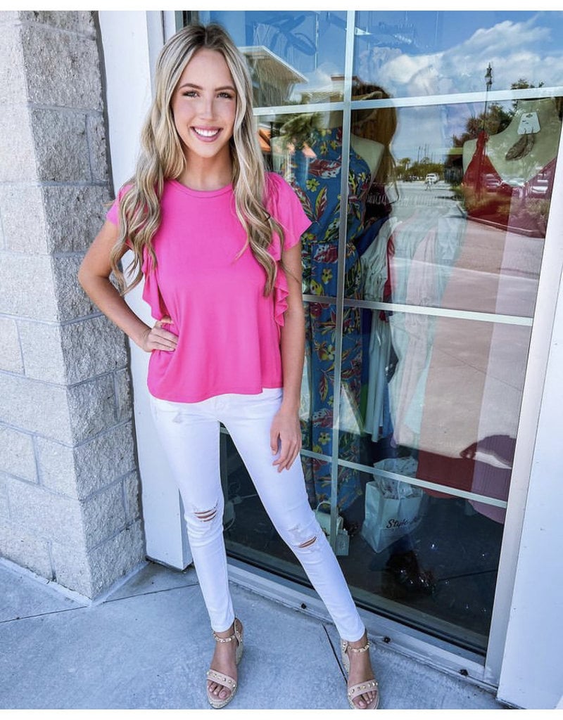 Butterfly Sleeves Top - Neon Pink