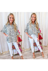 Oversized Zebra Button Down  Shirt - Charcoal