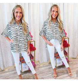 Oversized Zebra Button Down  Shirt - Charcoal