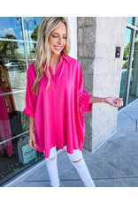 Oversized Button Down Tunic - Hot Pink