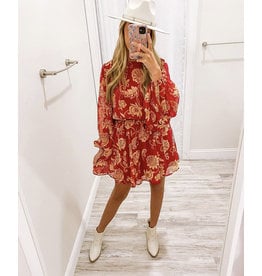 Puff Sleeves Floral Dress - Berry