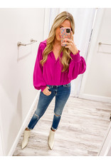 Bubble Sleeves Textured Blouse - Magenta