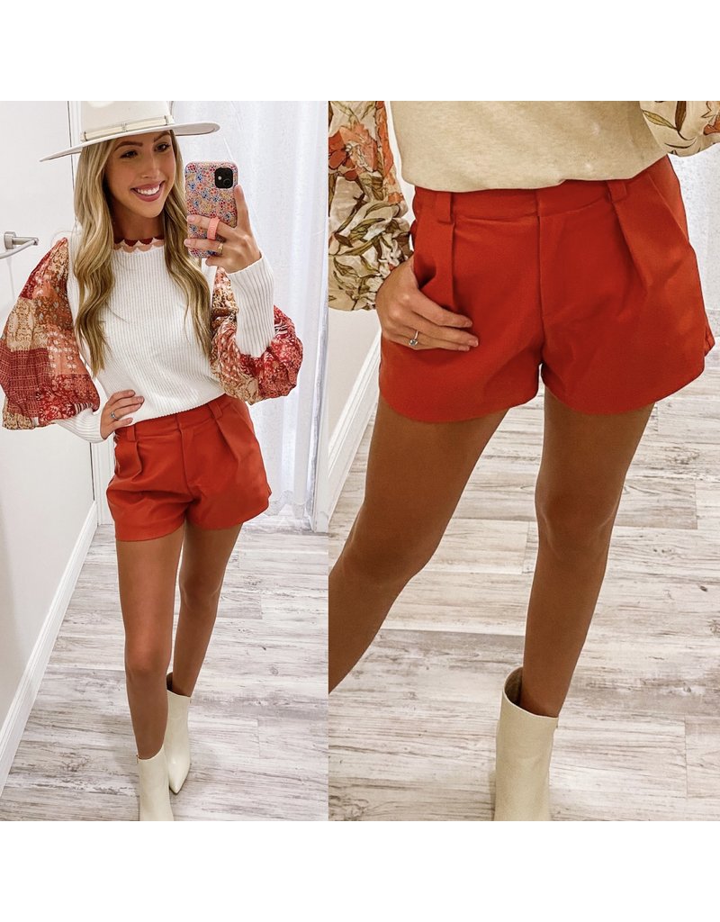 TCEC Pleated Front Pleather Shorts