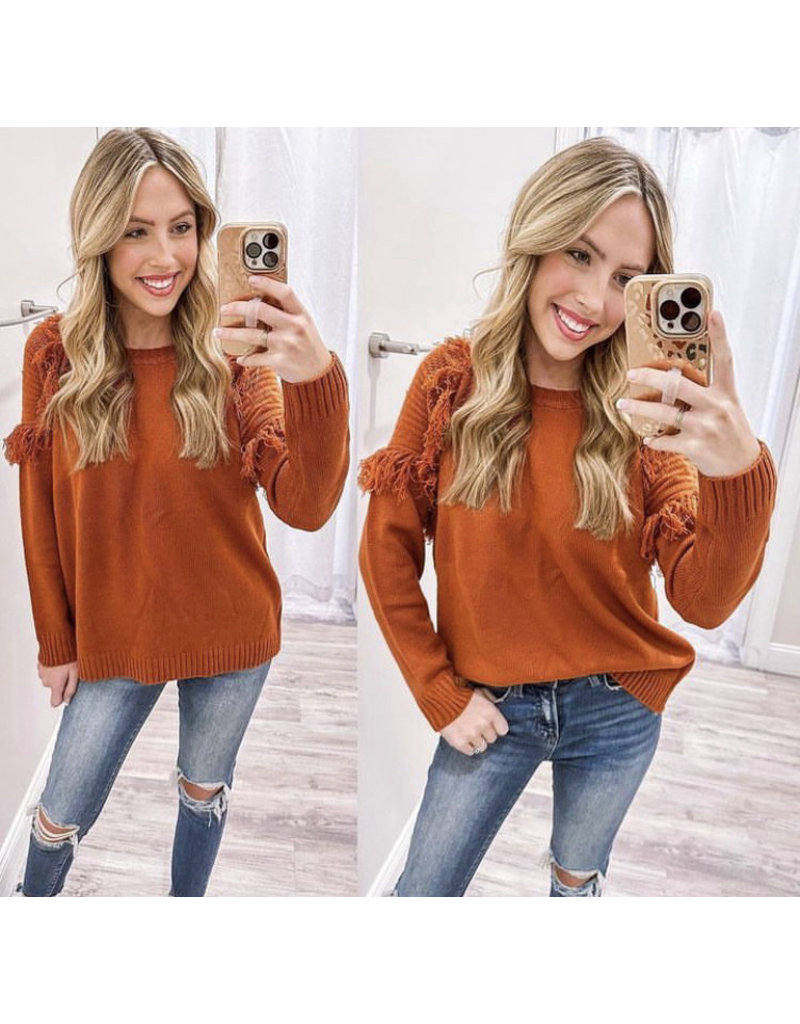 And The Why Fringe Shoulders Sweater - Camel