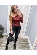 One Shoulder Sequin Top - Wine