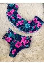 Tropical Print Bikini Set - Blue
