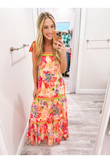 Tie Shoulders Floral Maxi Dress - Yellow/Pink