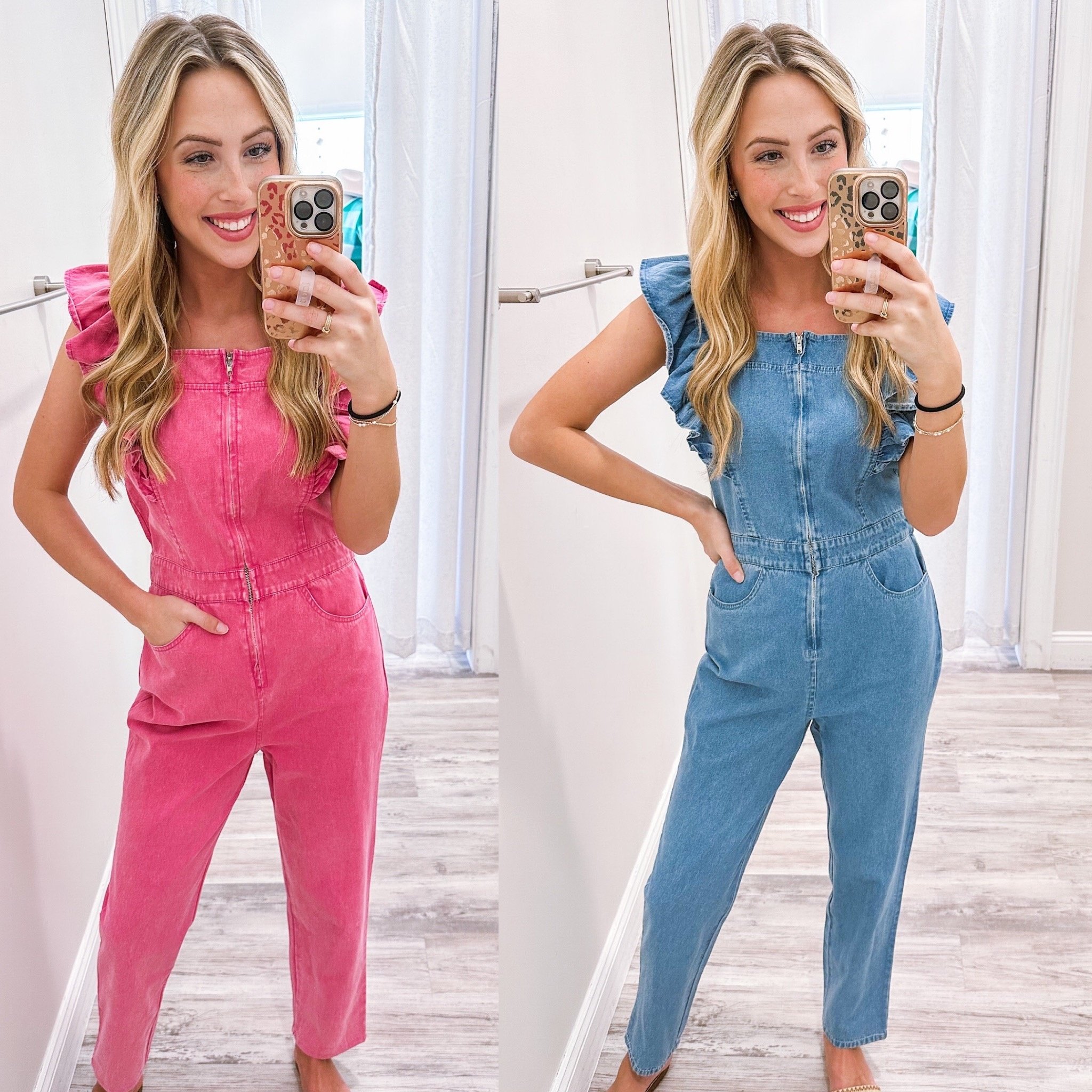 Ruffle Detail Denim Jumpsuit