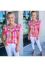 Contrast Pipe Floral Top - Pink